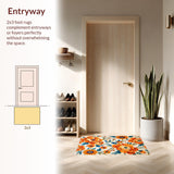 Ultra Soft Area Rug, Non Slip, Stain Resistant, Washable Area Rugs for Living Room, Bedroom, Lively Outdoor Blossom Patterned Rug(Orange)