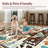 Ultra Soft Area Rug, Non Slip, Stain Resistant, Washable Area Rugs for Living Room, Bedroom, Elegant Southwestern Symmetrical Design(Brown)