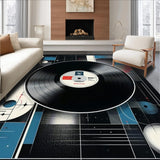 Ultra Soft Area Rug, Non Slip, Stain Resistant, Washable Area Rugs for Living Room, Bedroom, Vintage Sound Wave Imprint(Black)