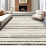 Ultra Soft Area Rug, Non Slip, Stain Resistant, Washable Area Rugs for Living Room, Bedroom, Natural Lines Beige/Black Abstract(Beige)