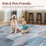 Ultra Soft Area Rug, Non Slip, Stain Resistant, Washable Area Rugs for Living Room, Bedroom, Rustic Symmetrical Blue-Centered Arrangement(Blue)