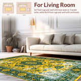 Ultra Soft Area Rug, Non Slip, Stain Resistant, Washable Area Rugs for Living Room, Bedroom, Whimsical Multi-Hued Floral Arrangement(Yellow)