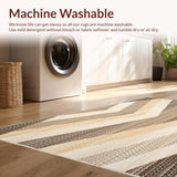 Ultra Soft Area Rug, Non Slip, Stain Resistant, Washable Area Rugs for Living Room, Bedroom, Modern Circular with Interlaced Chevron Designs(Beige)