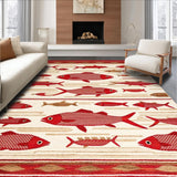 Ultra Soft Area Rug, Non Slip, Stain Resistant, Washable Area Rugs for Living Room, Bedroom, Rustic Red Aquatic Design(Red)