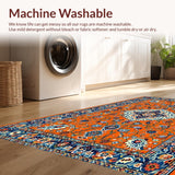 Ultra Soft Area Rug, Non Slip, Stain Resistant, Washable Area Rugs for Living Room, Bedroom, Artful Floral Circular Arrangement(Orange)