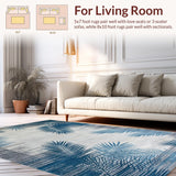 Ultra Soft Area Rug, Non Slip, Stain Resistant, Washable Area Rugs for Living Room, Bedroom, Tropical Inspired Botanical Motif(Blue)