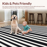 Ultra Soft Area Rug, Non Slip, Stain Resistant, Washable Area Rugs for Living Room, Bedroom, Stylish Black and White Stripe Area Rug with Classic Retro Lattice Motif(Black)