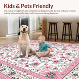 Ultra Soft Area Rug, Non Slip, Stain Resistant, Washable Area Rugs for Living Room, Bedroom, Modern Faded Flower Pattern(Pink)