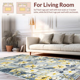 Ultra Soft Area Rug, Non Slip, Stain Resistant, Washable Area Rugs for Living Room, Bedroom, Subtle Earthy Floral Design(Gray)