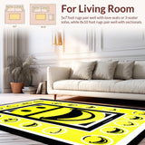 Ultra Soft Area Rug, Non Slip, Stain Resistant, Washable Area Rugs for Living Room, Bedroom, Modern Psychedelic Round Shape(Yellow)