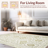 Ultra Soft Area Rug, Non Slip, Stain Resistant, Washable Area Rugs for Living Room, Bedroom, Cream Beige Farmhouse Dining Room Floral Rug(Ivory)