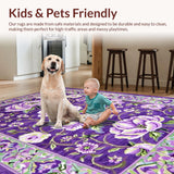 Ultra Soft Area Rug, Non Slip, Stain Resistant, Washable Area Rugs for Living Room, Bedroom, Gorgeous Floral Tassel Embellishment(Purple)