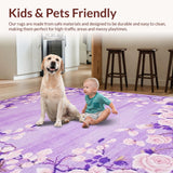Ultra Soft Area Rug, Non Slip, Stain Resistant, Washable Area Rugs for Living Room, Bedroom, Whimsical Girly Flower Motif(Purple)