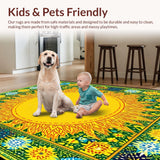 Ultra Soft Area Rug, Non Slip, Stain Resistant, Washable Area Rugs for Living Room, Bedroom, Sunny Colorful Kaleidoscopic Design(Yellow)