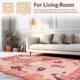 Ultra Soft Area Rug, Non Slip, Stain Resistant, Washable Area Rugs for Living Room, Bedroom, Lively Striped Tiger Illustration(Pink)