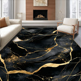 Ultra Soft Area Rug, Non Slip, Stain Resistant, Washable Area Rugs for Living Room, Bedroom, Stylish Marble Gold Composition(Black)