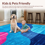 Ultra Soft Area Rug, Non Slip, Stain Resistant, Washable Area Rugs for Living Room, Bedroom, Elegant Contemporary Wave Aesthetic(Blue)
