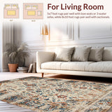 Ultra Soft Area Rug, Non Slip, Stain Resistant, Washable Area Rugs for Living Room, Bedroom, Rustic Soft Toned Bloom Motif(Beige)