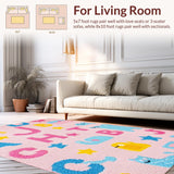 Ultra Soft Area Rug, Non Slip, Stain Resistant, Washable Area Rugs for Living Room, Bedroom, Colorful Alphabetic Animal Illustration(Pink)