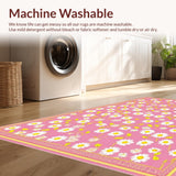Ultra Soft Area Rug, Non Slip, Stain Resistant, Washable Area Rugs for Living Room, Bedroom, Rustic Earthy Blossom Touch(Pink)