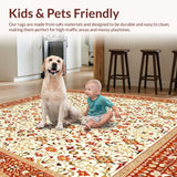 Ultra Soft Area Rug, Non Slip, Stain Resistant, Washable Area Rugs for Living Room, Bedroom, Ornate Beige Terracotta(White)