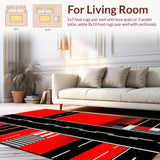Ultra Soft Area Rug, Non Slip, Stain Resistant, Washable Area Rugs for Living Room, Bedroom, Chic Monochrome Geometric Motif(Red)