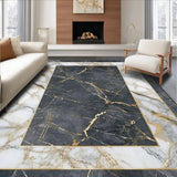 Ultra Soft Area Rug, Non Slip, Stain Resistant, Washable Area Rugs for Living Room, Bedroom, Contemporary Abstract Gold Patterning(Gray)