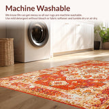 Ultra Soft Area Rug, Non Slip, Stain Resistant, Washable Area Rugs for Living Room, Bedroom, Contemporary Bright Floral Impression(Orange)