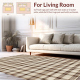 Ultra Soft Area Rug, Non Slip, Stain Resistant, Washable Area Rugs for Living Room, Bedroom, Elegant Neutral Tiled Motif(Beige)
