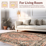 Ultra Soft Area Rug, Non Slip, Stain Resistant, Washable Area Rugs for Living Room, Bedroom, Soft Peach And Camel Medallion With Distressed Vintage Charm(Pink)