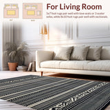 Ultra Soft Area Rug, Non Slip, Stain Resistant, Washable Area Rugs for Living Room, Bedroom, Dynamic Geometric Lines with Animal Motif(Black)