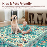 Ultra Soft Area Rug, Non Slip, Stain Resistant, Washable Area Rugs for Living Room, Bedroom, Boho Turquoise & Beige(Blue)