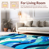 Ultra Soft Area Rug, Non Slip, Stain Resistant, Washable Area Rugs for Living Room, Bedroom, Whimsical Animal Character Pattern(Blue)