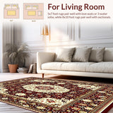 Ultra Soft Area Rug, Non Slip, Stain Resistant, Washable Area Rugs for Living Room, Bedroom, Inspired Floral(Red)