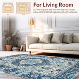 Ultra Soft Area Rug, Non Slip, Stain Resistant, Washable Area Rugs for Living Room, Bedroom, Stylish Blue Accented Geometric Pattern(Blue)