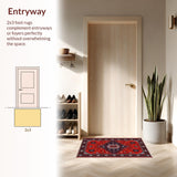 Ultra Soft Area Rug, Non Slip, Stain Resistant, Washable Area Rugs for Living Room, Bedroom, Red Vintage Boho Entryway Non-Slip Carpet(Red)