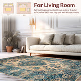 Ultra Soft Area Rug, Non Slip, Stain Resistant, Washable Area Rugs for Living Room, Bedroom, Rustic Vintage Medallion Design(Beige)