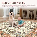 Ultra Soft Area Rug, Non Slip, Stain Resistant, Washable Area Rugs for Living Room, Bedroom, Artisan Inspired Medallion with Harmonious Geometric Floral Designs(Orange)