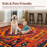 Ultra Soft Area Rug, Non Slip, Stain Resistant, Washable Area Rugs for Living Room, Bedroom, Rustic Southwest Print Design(Red)