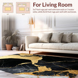 Ultra Soft Area Rug, Non Slip, Stain Resistant, Washable Area Rugs for Living Room, Bedroom, Contemporary Black Gold Dining Room Plush Rug(Black)
