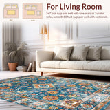 Ultra Soft Area Rug, Non Slip, Stain Resistant, Washable Area Rugs for Living Room, Bedroom, Rustic Tribal Tiled Pattern(Blue)
