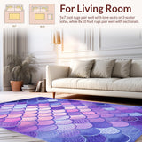 Ultra Soft Area Rug, Non Slip, Stain Resistant, Washable Area Rugs for Living Room, Bedroom, Rustic Oceanic Wave Texture(Purple)