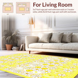 Ultra Soft Area Rug, Non Slip, Stain Resistant, Washable Area Rugs for Living Room, Bedroom, Fresh Floral Accents in Beige(Yellow)