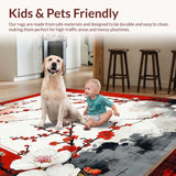 Ultra Soft Area Rug, Non Slip, Stain Resistant, Washable Area Rugs for Living Room, Bedroom, Contemporary Plum Blossom Design(Red)