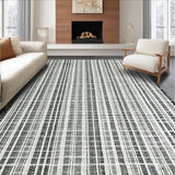 Ultra Soft Area Rug, Non Slip, Stain Resistant, Washable Area Rugs for Living Room, Bedroom, 6x9 Striped Carpet, Black and White Tassel Rug, Patented Washable Design(Black)