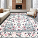 Ultra Soft Area Rug, Non Slip, Stain Resistant, Washable Area Rugs for Living Room, Bedroom, Cozy Vintage Symmetrical Visuals(White)