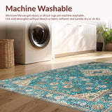 Ultra Soft Area Rug, Non Slip, Stain Resistant, Washable Area Rugs for Living Room, Bedroom, Rustic Vintage Medallion Aesthetic(Blue)