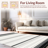 Ultra Soft Area Rug, Non Slip, Stain Resistant, Washable Area Rugs for Living Room, Bedroom, Monochrome Linear Weave Rug With Bold Stripes And Contrasting Bands Design(Black)