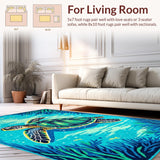 Ultra Soft Area Rug, Non Slip, Stain Resistant, Washable Area Rugs for Living Room, Bedroom, Serene Marine Life Composition(Blue)