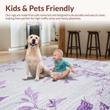 Ultra Soft Area Rug, Non Slip, Stain Resistant, Washable Area Rugs for Living Room, Bedroom, Trendy Floral Contemporary Touch(Purple)
